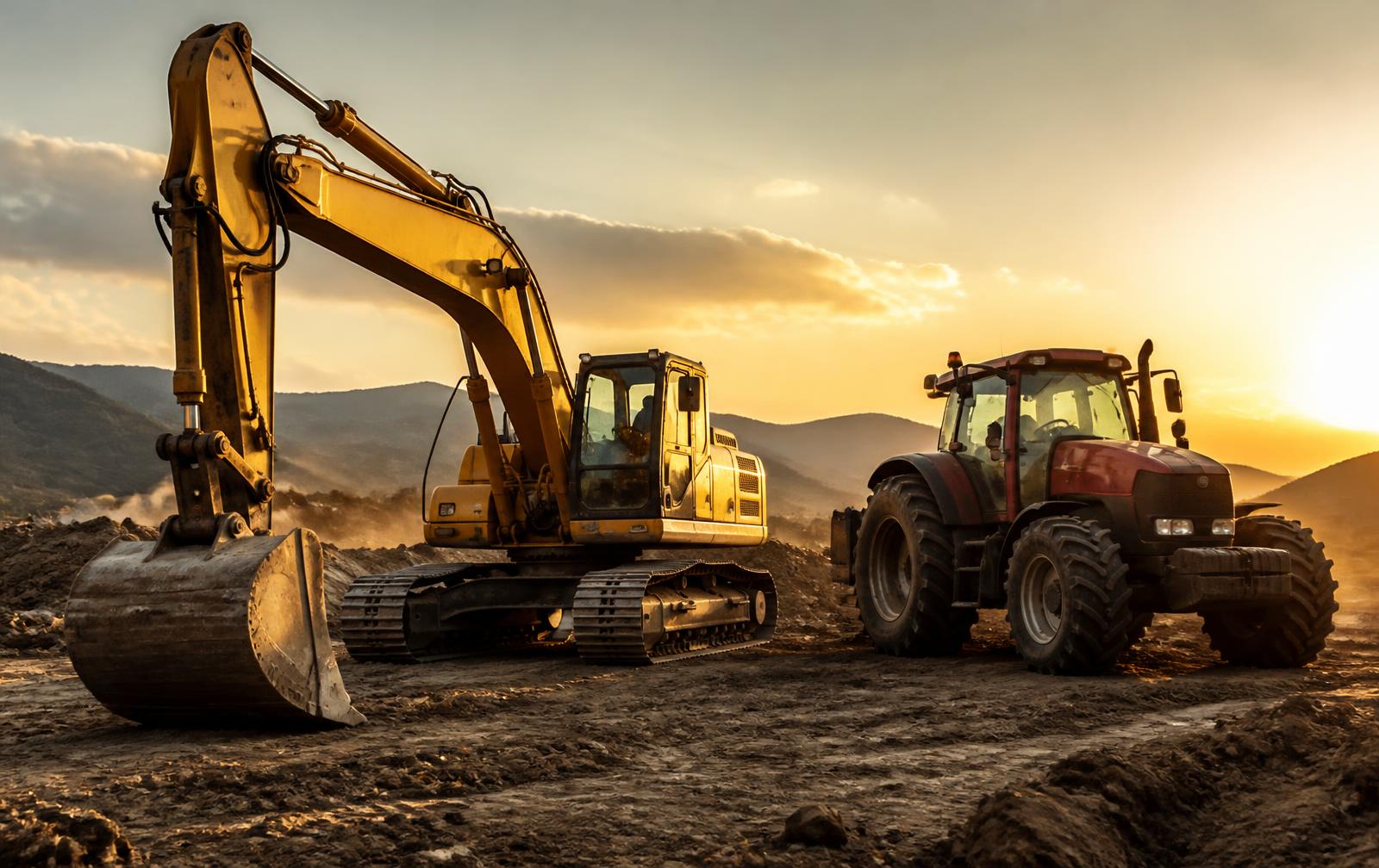 Off-highway construction equipment operating on a job site